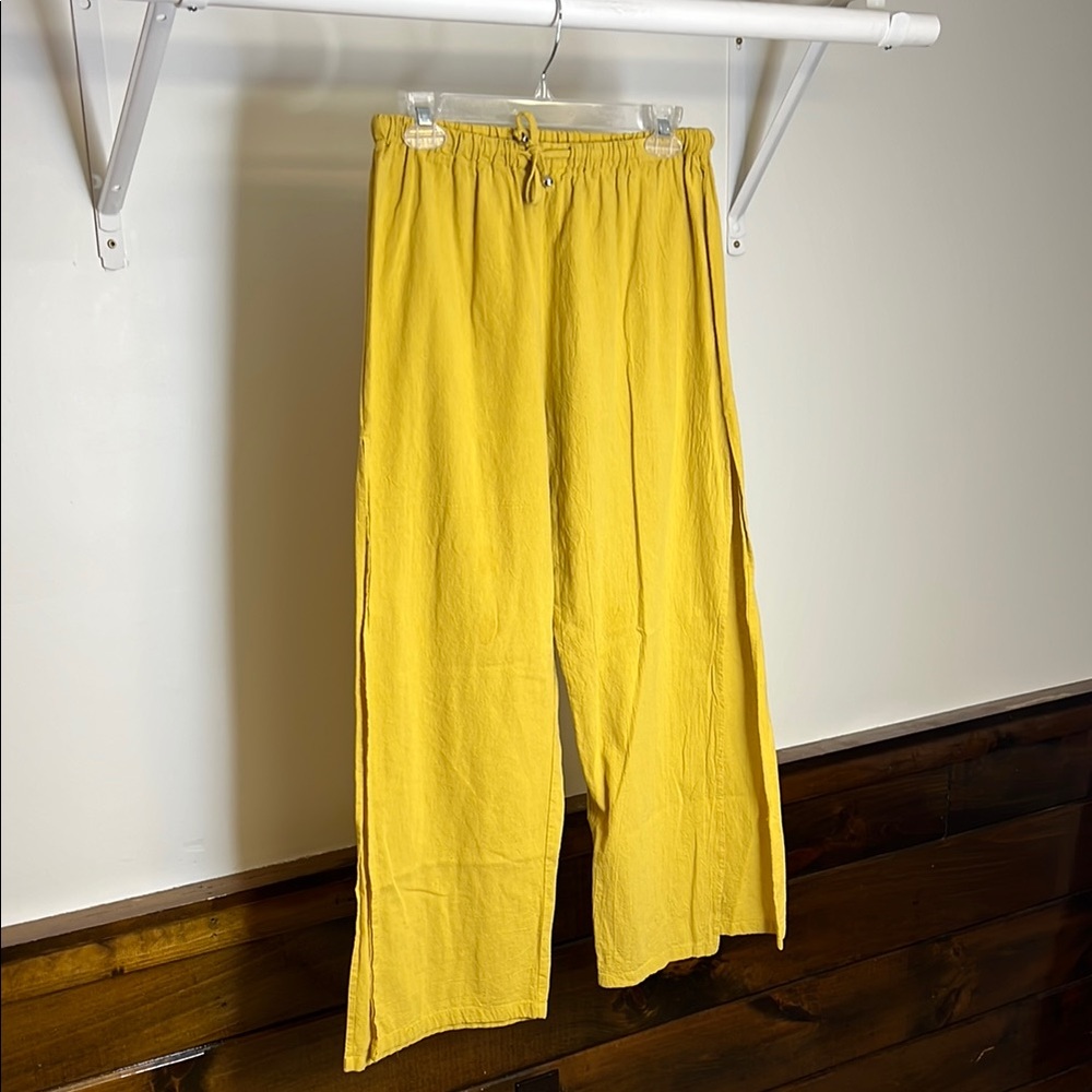 Amazon Yellow Cotton Beach Cover High Slit Drawstring Elastic‎ Waist Pants- L